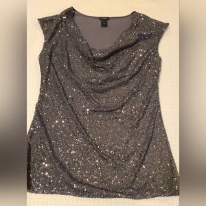 Ann Taylor L Sparkling Gray Sequin Blouse